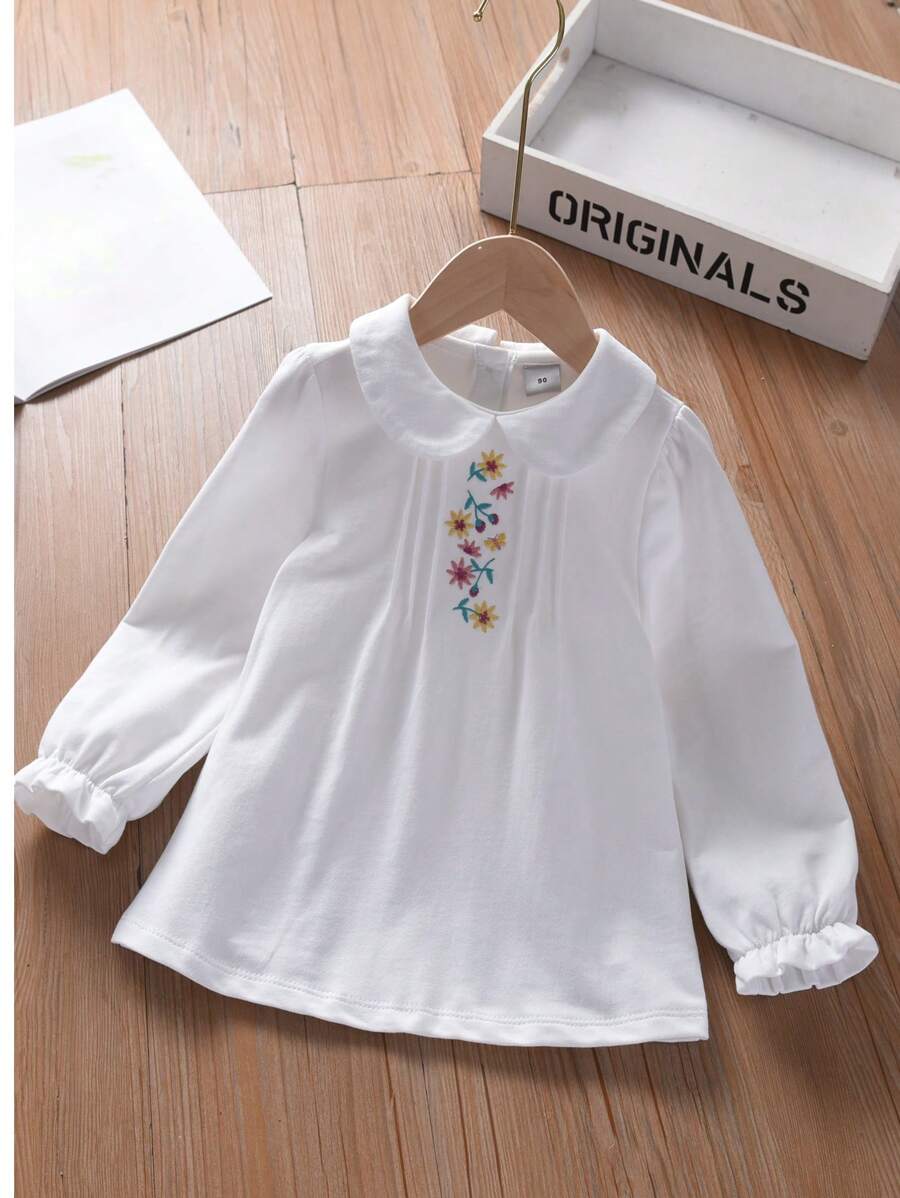 Girls' Long Sleeve Collar Embroidery Children Clothing - White - View 1