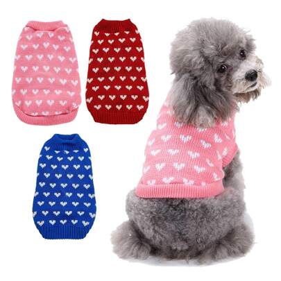 1PC Red Heart Pet Sweater For Dogs/Cats, Valentine's Day Pink Dog Sweater, Cozy Knitted Small To Medium Dog Sweaters, Adorable Puppy Cat Dogs Sweater With Love Pattern, Perfect Gift For Celebrating Love, Birthday & New Year