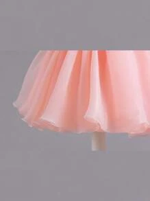 1pc Beautiful Puff Sleeve Toddler Girls Party Dress, Elegant V-Neck Backless Birthday Evening Gown With Puff Skirt, Suitable For Wedding, Pageant, Stage Performance, Banquet