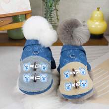 24pcs Bear Button Pet Jacket - Gray, Thickened Outfit, Warm Dog/Cat Clothes, New Autumn/Winter Collection, Hooded Windproof Apparel, Fashion European & American Style Clothing - Beige - View 2