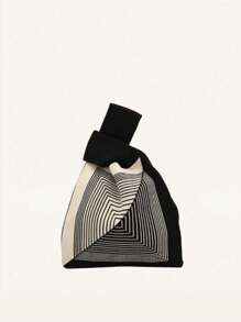 1 件女士几何图案复古双色手提包，高端时尚手提包，适合旅行、工作、休闲、度假、优雅、韩式/欧式/日式风格、学生可爱、秋冬配饰、化妆包、通勤包 - 黑與白 - 查看 1