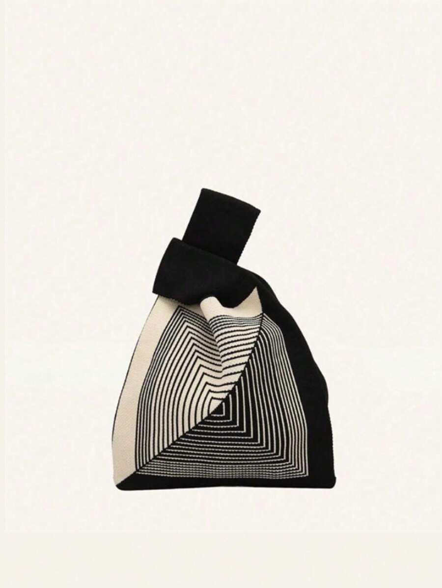 1 件女士几何图案复古双色手提包，高端时尚手提包，适合旅行、工作、休闲、度假、优雅、韩式/欧式/日式风格、学生可爱、秋冬配饰、化妆包、通勤包 - 黑與白 - 查看 1