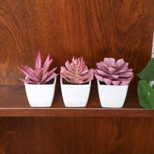 Conjunto de 3 macetas con suculentas simuladas, combinación de verde y rosa, plantas artificiales miniatura falsas para jardín, escritorio, habitación, ventana, regalo de inauguración de casa, decoración de arte, decoración de oficina, boda
