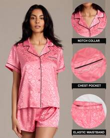 Bebe Pajama Set For Women, Stretch Rayon Knit Short Sleeve PJs For Women Set, Ladies Pajamas Sets - Rose - View 2
