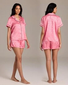 Bebe Pajama Set For Women, Stretch Rayon Knit Short Sleeve PJs For Women Set, Ladies Pajamas Sets - Rose - View 3