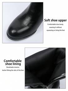 Women's Comfortable Suede Long Boots, Classic & Versatile Knee-High Boots, Ideal With Hoodies Fashion Round Toe Side Zipper Design, Style With Fall Clothes, Black Chunky Heel Riding Boots