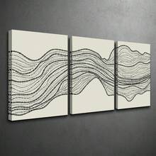 Mid Century Retro Art Dark Brown Wavy Lines Boho Style Minimalist Geometric Abstract Shape Print - Home Room Decor Wall Art With Frame