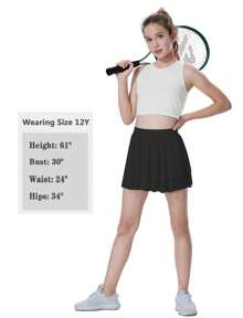 EXARUS Girls Tennis Skirts Athletic Golf Skorts Dance With Underneath Cheer Flowy Tiered Mini Pleated Preppy For Kids - 設定1 - 查看 6