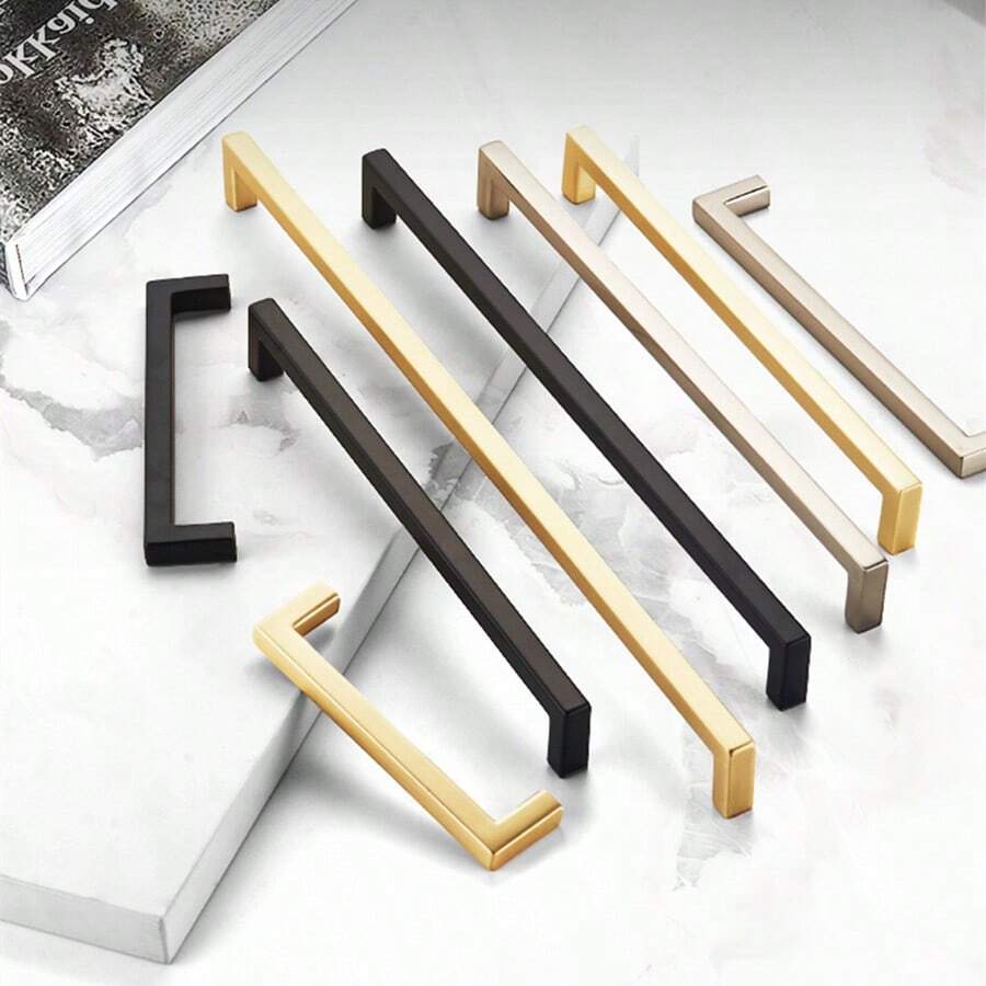 1 Stück einfache quadratische Möbelgriffe aus Aluminium-Legierung, in hellem Gold und schwarz gebürstet, für Schranktüren, Schubladen, Glastüren, Kleiderschranktüren, Möbelzubehör