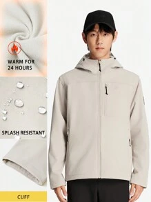 TECTOP Men's Soft Shell Padded Jacket Fall And Winter Warm Waterproof Wear Outdoor Climbing And Hiking Sports Zipper Pockets Hooded Windproof - Apricot - View 1