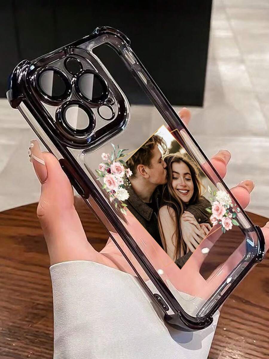 1pc Customizable Floral Frame DIY Silicone Electroplated Lens Protective Phone Case Compatible With IPhone 16 Pro Max/ 16 Pro/ 15 Pro Max/ 14 Pro Max/ 13 Pro Max/ Infinix/ Smart 5/ Smart 7/ Redmi/ OPPO A95/ A18/ A58/ A74/ A76/ A95/ F19, Moto G84/ G54/ G52, Galaxy A24/ S24U/ S23U/ S22U/ A14/ A15/ A54/ A55, - Black - View 1