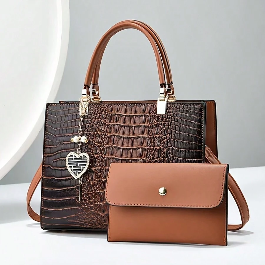 Ladies' Handbag 2024 Winter New European And American Fashion Crocodile Pattern Single Shoulder Crossbody Bag - màu nâu - Xem 1