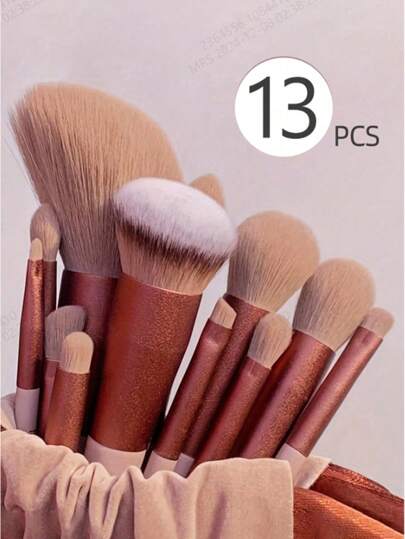 Maroon 13 Brush Set + Storage Bag Four Seasons Green Brush Set Portable Soft Hair Powder Brush Concealer Brush Lip Brush Eyebrow Brush Blush Brush Eyeshadow Brush Full Set Of Makeup Tools
