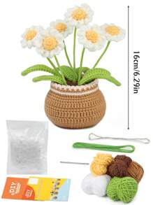 1 Conjunto Kit de Crochê Adequado para Iniciantes, Buquê Floral de Crochê Feito à Mão, Materiais para Plantas em Vaso de Tulipa e Girassol, Inclui Acessórios Básicos e Tutoriais