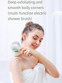 Multi-Functional Electric Shower Brush, Deep Exfoliating Shower Brush With Soft Bristles That Gently Massage The Skin. It Comes With 6 Standard Brush Heads That Can Be Easily Replaced. It Has 3 Shower Modes, A 1200mAh USB Rechargeable Battery For Long Time Use, The Brush Head Is Made Of Silicone, The Handle Is Removable For Easy Storage, And It Is IP67 Waterproof Certified, Making It An Ideal Tool For Showering And Massaging At Home. - màu xanh lá - Xem 6