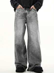 Men's Casual Loose Fit Vintage Pocket Denim Jeans, Everyday Wear