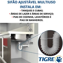 Tigre Sanfonado Siphon Washbasin Kit White 72cm + Sink Valve Washbasin/Tank White PVC + 50cmx1/2 Flexible Tigre Coupling - trắng - Xem 6