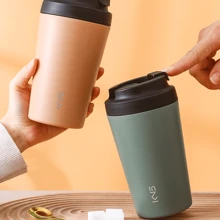 1 件新款时尚简约 304 不锈钢咖啡杯，380 毫升陶瓷内胆经典隔热杯，便携式双层陶瓷杯，男女通用旅行水杯，适合送礼、户外、汽车、办公室、多用途返校