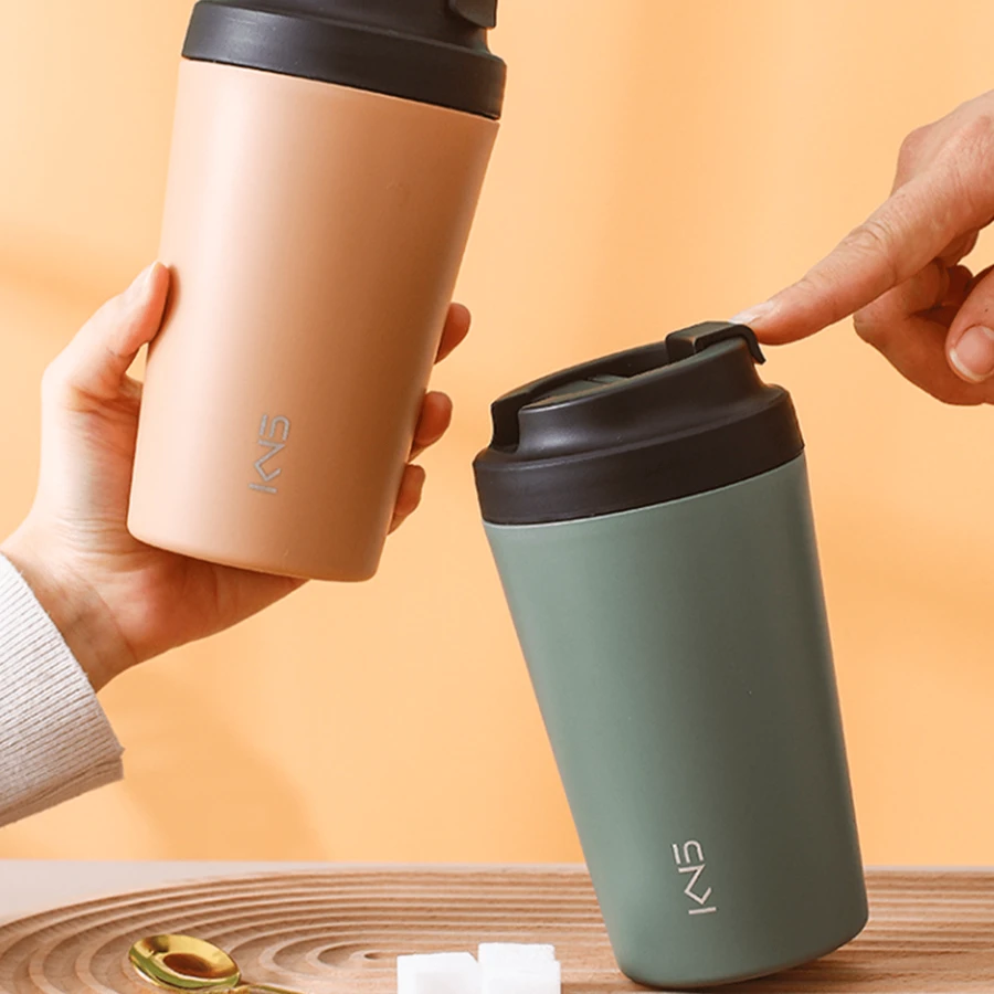 1 件新款时尚简约 304 不锈钢咖啡杯，380 毫升陶瓷内胆经典隔热杯，便携式双层陶瓷杯，男女通用旅行水杯，适合送礼、户外、汽车、办公室、多用途返校