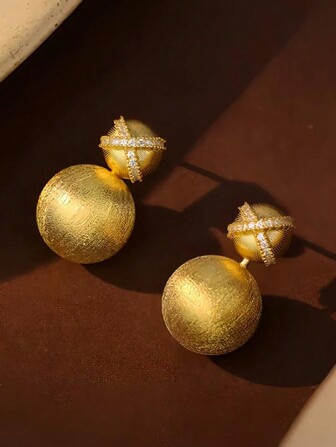 1pc High-End Design Italian Textured Gold Bead Earrings, Delicate & Unique Daily Wear Jewelry For Women Valentines,Mom,Mother,Mother's Day,Gift