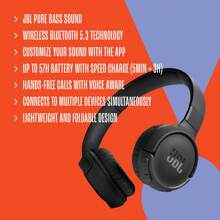 JBL Cuffie JBL Tune 520BT senza fili over-ear, con autonomia fino a 57 ore, ricarica rapida, design leggero, confortevole e pieghevole, chiamate in vivavoce con tecnologia Voice Aware