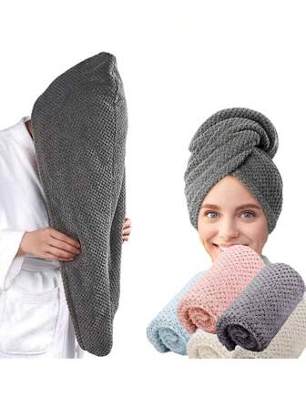 1 st polyester mikrofiber hårtorkhandduk, kvinnor hårinpackning turban, absorberande och snabbtorkande, mjuk, lämplig för badrum, vardagsrum, sminkborttagning, alla årstider