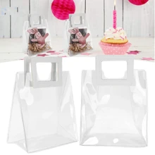 6 Stück - transparente Geschenktüte mit Griff, kleine transparente PVC-Geschenktüte aus schwerem Material, wiederverwendbare PVC-Tasche, Geschenktüte für Hochzeit, Shopping, Brautjungfern-Geschenk, Valentinstag-Geschenk