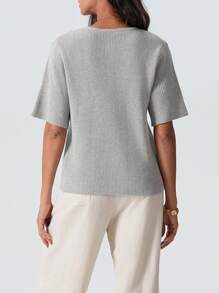 Women's Knit Cardigan Half Sleeve Round Neck Solid Color Button Up Knitwear - 灰色 - 查看 5