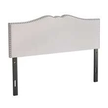 Castle Place Curved Upholstered Nailhead Trim Linen Headboard, Warm Grey, Full