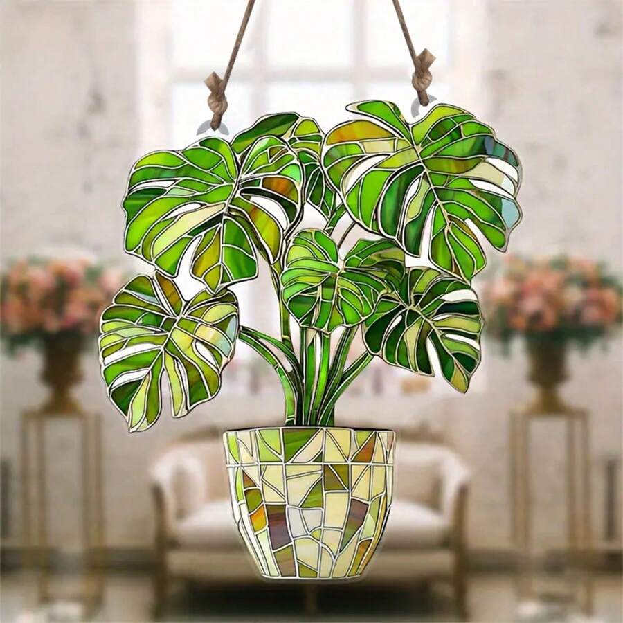 1 chiếc trang trí hình rùa treo bằng acrylic hình lá cây - Nghệ thuật trang trí tường cây nhiệt đới, thích hợp cho nhà, văn phòng hoặc sân vườn, đồ trang trí hình rùa bằng acrylic hình lá cây độc đáo (Vui lòng bóc lớp màng bảo vệ trước khi sử dụng, chất liệu là acrylic, không phải thủy tinh) - màu xanh lá - Xem 1