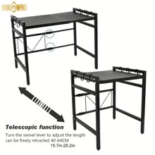 VANLONPRO 1pc Adjustable Black Microwave Oven Rack, Expandable Metal Microwave Stand With 6 Hooks, Adjustable Kitchen Counter Organizer Shelf, Carbon Steel Microwave Oven Rack For Dishes And Utensils Storage, Space Saving For Kitchen, Bathroom, Home - Black - View 6
