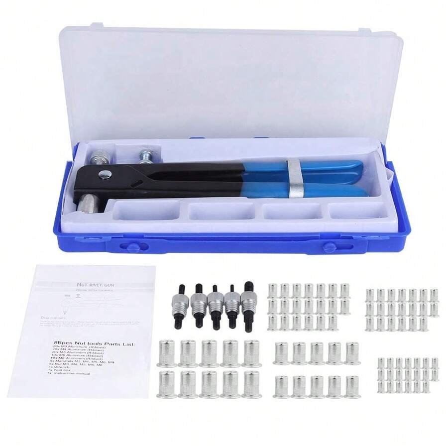 SHMSHNG 86Pcs/Set M3-M8 Blind Rivet Nut Threaded Rivet Insert Tool Hand Riveting Kit For Riveter Tool - Blue - View 1
