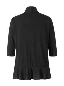 Women Spring Autumn Cardigan Tops, 3/4 Sleeve Casual Solid Color Ruffled Hem Thin Tops Coat - Black - View 2