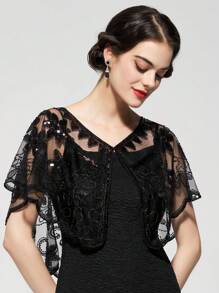 1920s Retro Sequin Beaded Shawl, Glittering Fringes Cape For Women, Suitable For Formal Parties, Weddings, Harlem Nights, Halloween