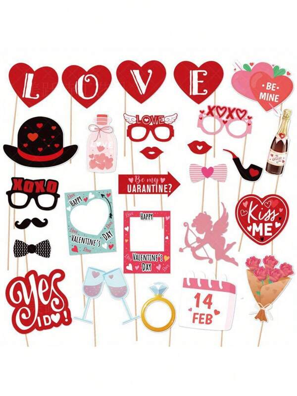 27 pezzi Accessori per fotobooth di San Valentino - Rosa