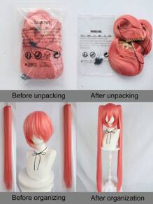 Cereja Rosa 2 Rabos de Cavalo Extralongos Com Franja Peruca de Cabelo Liso para Mulheres, Peruca Gótica Com Marias-Chiquinhas Duplas Removíveis, Peruca do Dia dos Namorados - Rosa chiclete - Visão 7