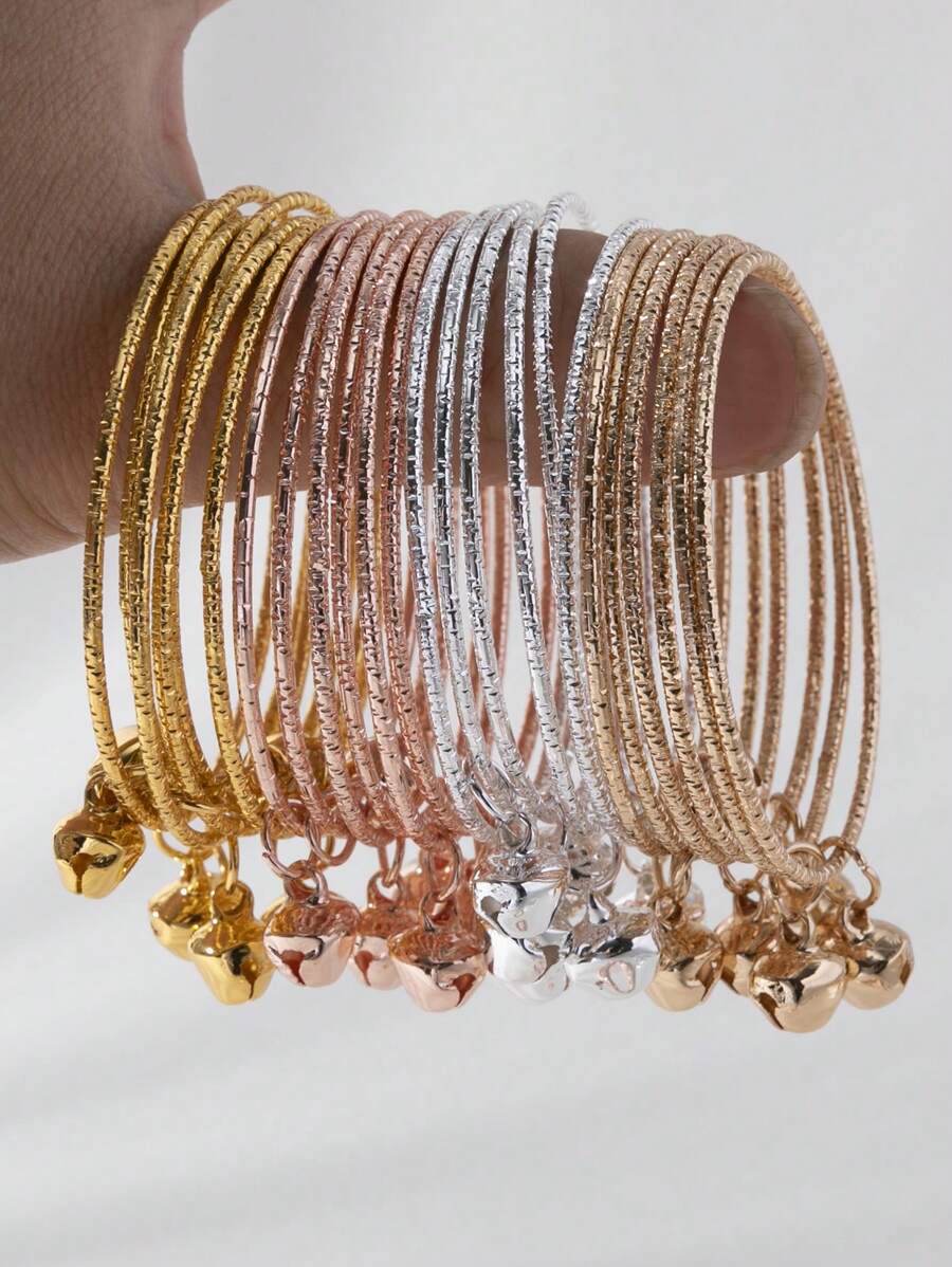 6 قطع أساور رائعة للأطفال من 3 إلى 10 سنوات بتصميم النجوم والأجراس المتداخلة، هدية عيد للأطفال