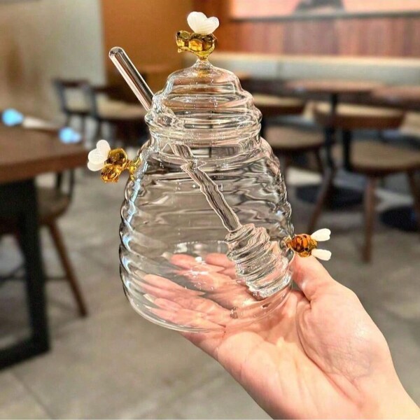 1pc Honey Dipper Multi-Functional Food Utensil, Honey Stirring Spoon, Creative Cute Glass Long Handle Coffee Jam Mixer,School Supplies