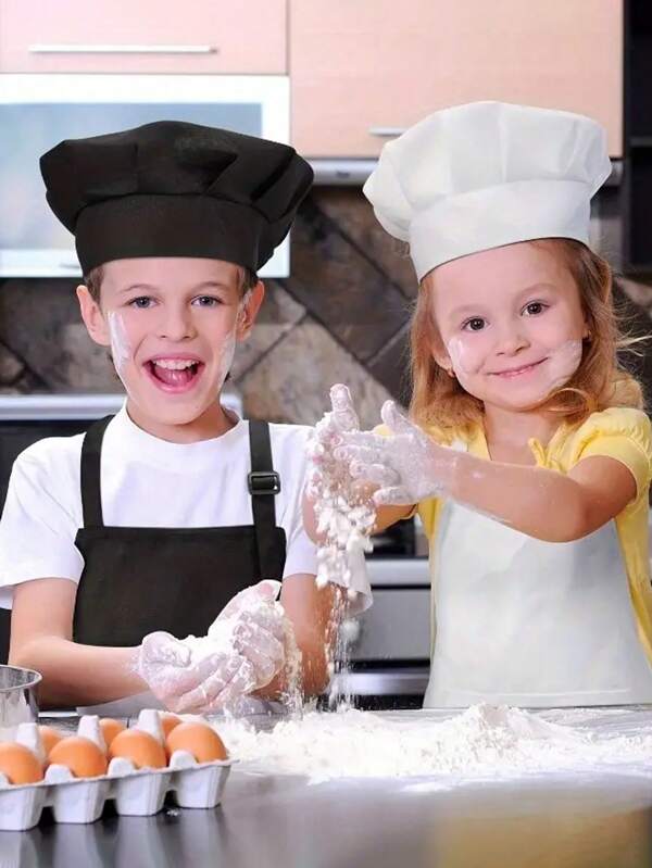 Set de gorro de chef y delantal para niños - de poliéster suave y transpirable con bolsillos para cocinar, hornear, pintar - regalo perfecto para Pascua para niños de 3 a 14 años, estilo aleatorio