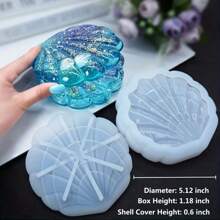 1 set de molde de resina en forma de caja de concha, molde de silicona para caja de almacenamiento de joyas de resina, molde de resina epoxi con forma de concha para manualidades con resina, caja de almacenamiento de conchas DIY
