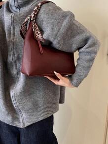 1 pieza Bolso de hombro/axilar minimalista de color borgoña con pañuelo