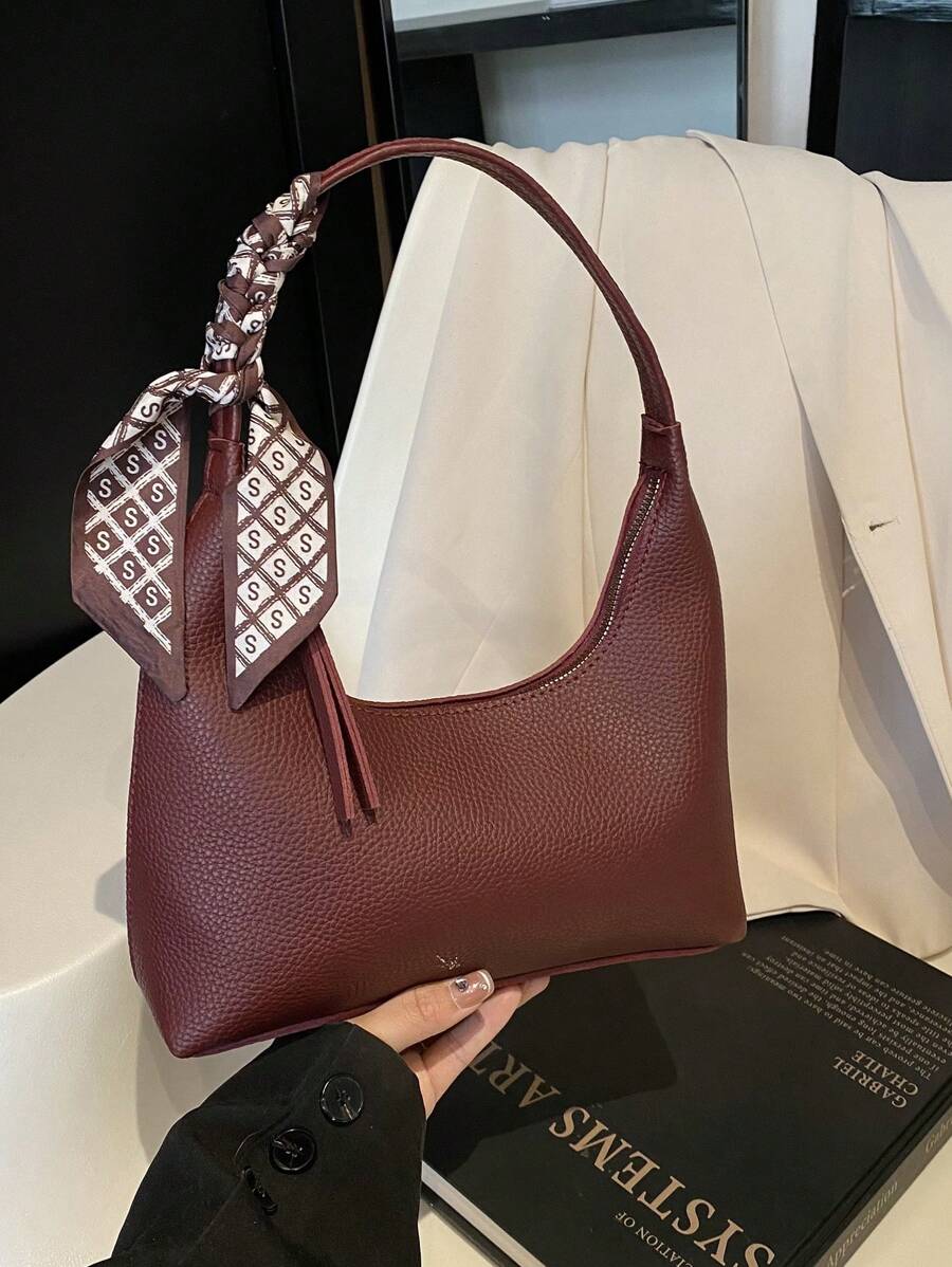 1 pieza Bolso de hombro/axilar minimalista de color borgoña con pañuelo