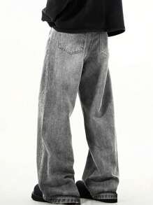 Men's Casual Loose Fit Vintage Pocket Denim Jeans, Everyday Wear