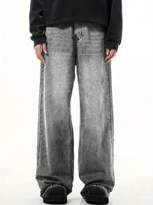 Men's Casual Loose Fit Vintage Pocket Denim Jeans, Everyday Wear