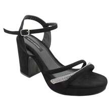 Women's Black Synthetic Suede Heeled Sandal - 黑色 - 查看 4
