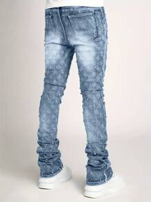 Spring Summer Skinny Jeans Fashion Rhinestone Streetwear Denim Pants With Pockets - Blue - View 5