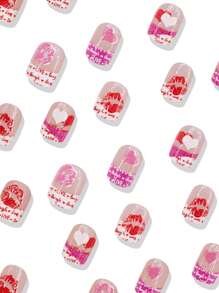 24Pcs Short Square Nails, Creative Valentines Nails Romantic Love French Fake Nails Nail Art, Press On Nails , Wedding Dresses Bride Valentine'S Day Gift. Nail Supplies Nails