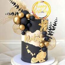 LaVenty Decorațiuni pentru tort cu globuri negre aurii, decorațiuni pentru tort cu foiță de aur, decorațiuni pentru tort cu rochie de bal, decorațiuni pentru tort în stilul anilor '20, articole pentru petreceri în stilul anilor 1920, articole pentru petreceri de Anul Nou - aur negru - Vizualizare 11