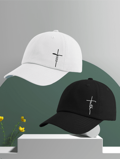 1 pieza/2 piezas Gorra de béisbol con estampado de fe, elegante, con visera curva suave, sombrero de golf para hombre, informal para todo el año, sombrero de papá para exteriores, adecuado para combinación diaria, regalos festivos, regalos de pareja, regalos perfectos para fiestas y vacaciones, tamaño ajustable, adecuado tanto para hombres como para mujeres