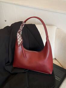 1 pieza Bolso bandolera/axilar minimalista de color rojo vino con pañuelo incluido